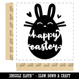 Happy Easter Bunny Egg Silhouette Square Rubber Stamp for Stamping Crafting