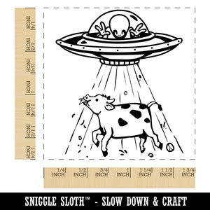 Alien UFO Abducting a Cow Square Rubber Stamp for Stamping Crafting