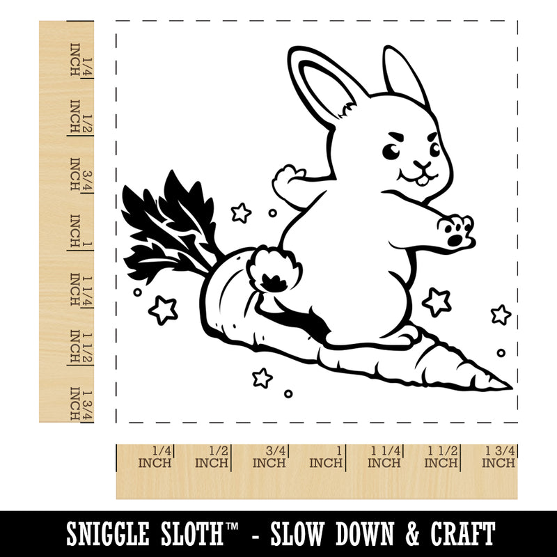 Cute Kawaii Bunny Rabbit Surfing on Carrot Easter Square Rubber Stamp for Stamping Crafting