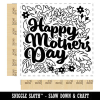 Happy Mother's Day Floral with Leaves and Hearts Square Rubber Stamp for Stamping Crafting