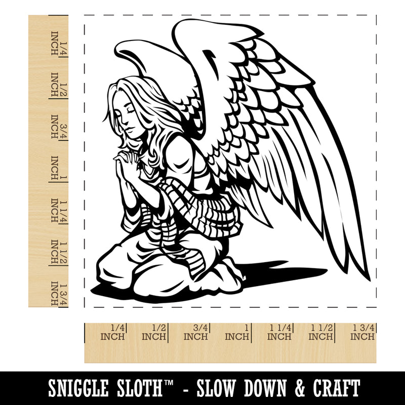 Praying Winged Angel Woman Square Rubber Stamp for Stamping Crafting