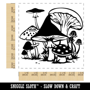 Whimsical Group of Mushrooms Fungus Fungi Square Rubber Stamp for Stamping Crafting