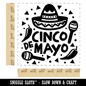 Cinco De Mayo with Sombrero Maracas Square Rubber Stamp for Stamping Crafting