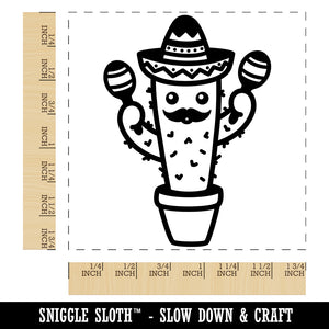 Fiesta Cactus in Sombrero Cinco de Mayo Square Rubber Stamp for Stamping Crafting