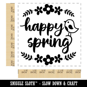 Happy Spring Bird and Flowers Square Rubber Stamp for Stamping Crafting