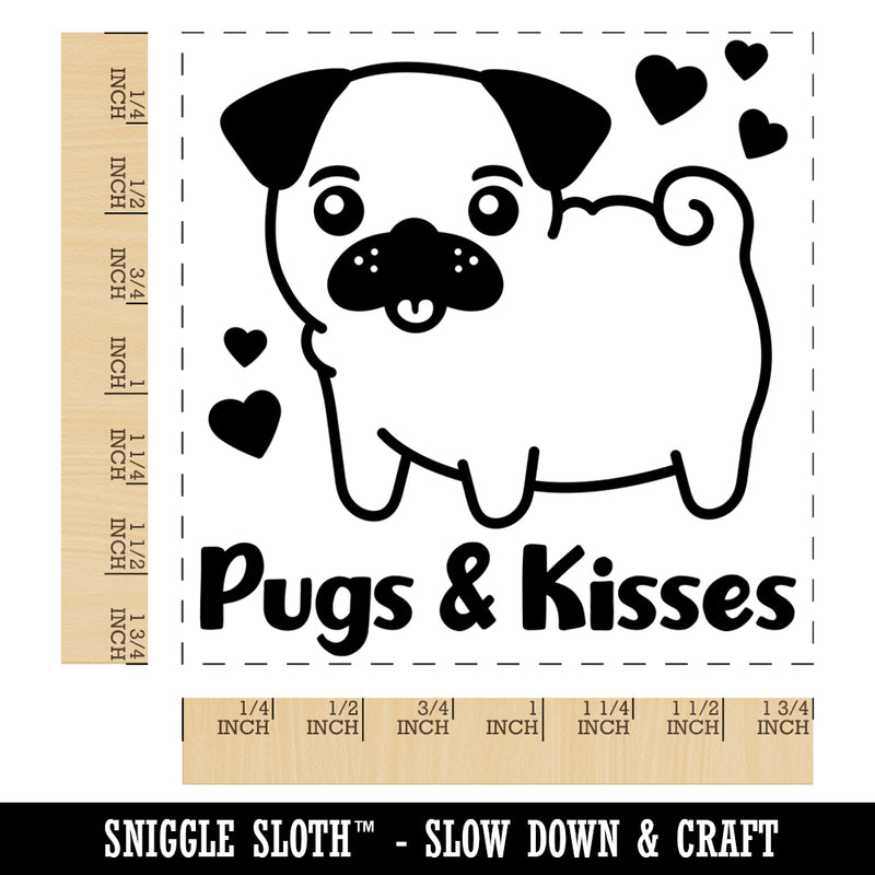 Pugs and Kisses Hugs Adorable Dog Hearts Square Rubber Stamp for Stamping Crafting