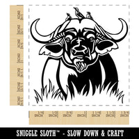 African Cape Buffalo with Oxpecker Birds Square Rubber Stamp for Stamping Crafting