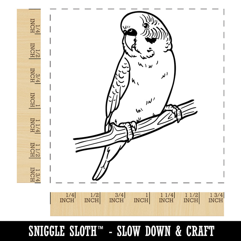 Curious Parakeet Budgie on a Branch Square Rubber Stamp for Stamping Crafting