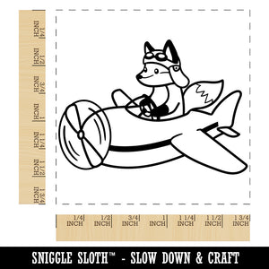 Fox Flying an Airplane Plane Square Rubber Stamp for Stamping Crafting