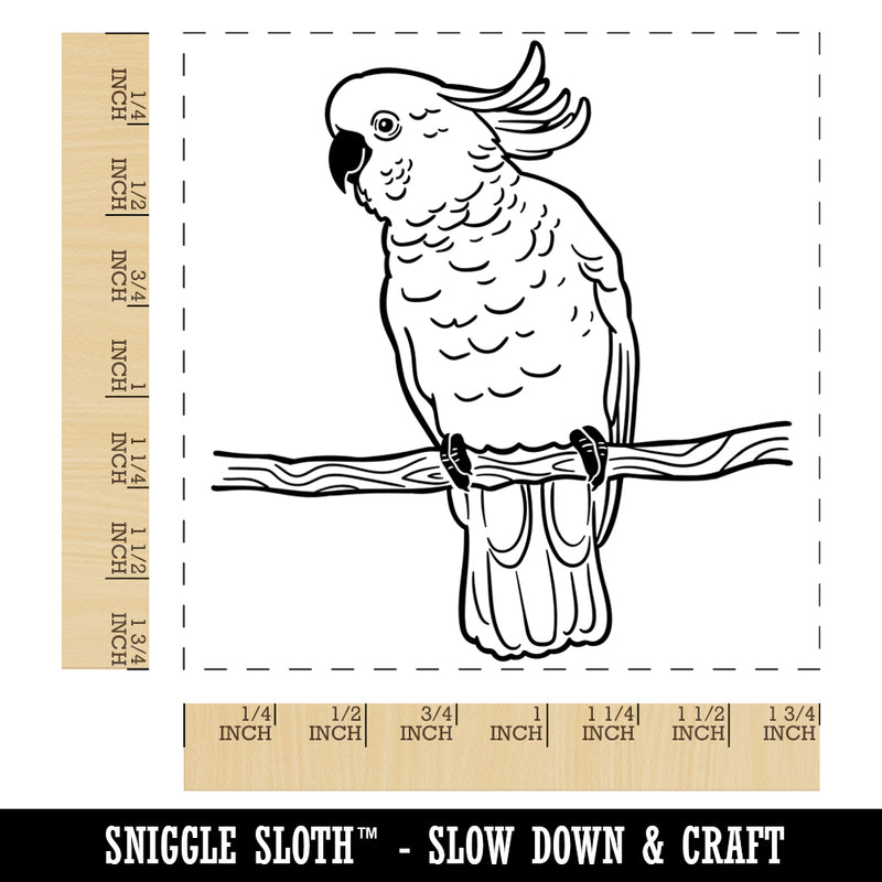 Sulphur-Crested Cockatoo Parrot on a Branch Square Rubber Stamp for Stamping Crafting