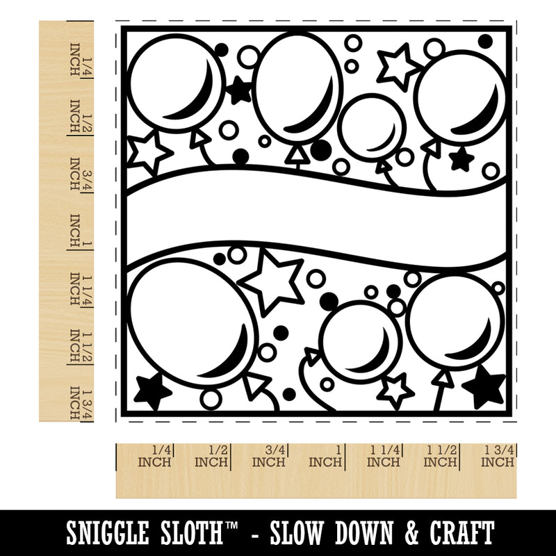 Cute Balloons and Stars Blank Banner for Celebration Party Birthday Square Rubber Stamp for Stamping Crafting