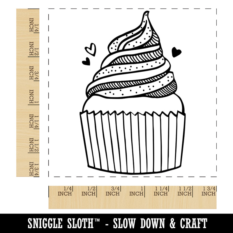 Deliciously Sweet Hand Drawn Cupcake With Sprinkles Square Rubber Stamp for Stamping Crafting