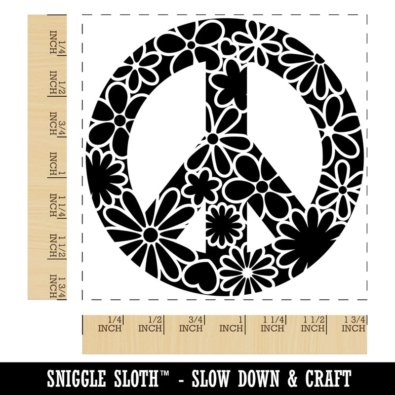 Detailed Floral Peace Sign Square Rubber Stamp for Stamping Crafting