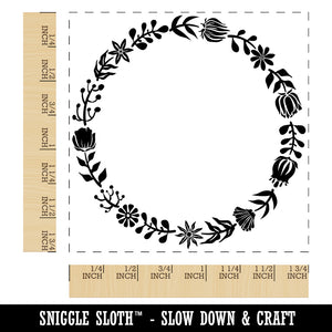 Elegant Botanical Circle Frame Wreath Square Rubber Stamp for Stamping Crafting
