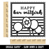 Happy Bar Mitzvah Fun Stripes and Balloons 13th Birthday for Jewish Boy Square Rubber Stamp for Stamping Crafting