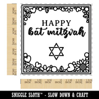 Happy Bat Mitzvah Sweet Floral Border 13th Birthday for Jewish Girl Square Rubber Stamp for Stamping Crafting