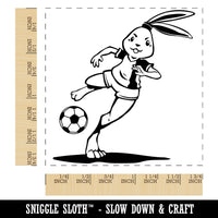 Athletic Bunny Rabbit Kicking Soccer Ball Football Square Rubber Stamp for Stamping Crafting