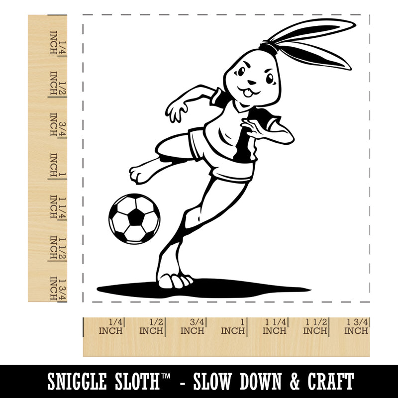 Athletic Bunny Rabbit Kicking Soccer Ball Football Square Rubber Stamp for Stamping Crafting