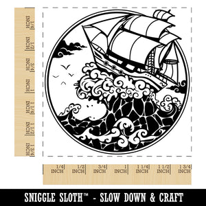 Fantasy Ship on Large Ocean Wave Square Rubber Stamp for Stamping Crafting