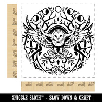 Intricate Barn Owl with Wreath of Branches and Moon Phases Square Rubber Stamp for Stamping Crafting