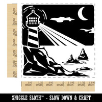 Lighthouse On the Ocean Under Night Sky Square Rubber Stamp for Stamping Crafting