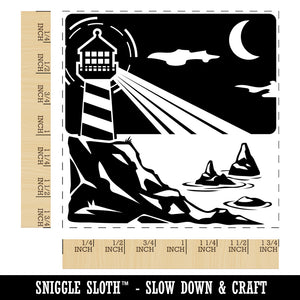 Lighthouse On the Ocean Under Night Sky Square Rubber Stamp for Stamping Crafting