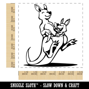 Mother Kangaroo with Baby Joey in Pouch Square Rubber Stamp for Stamping Crafting