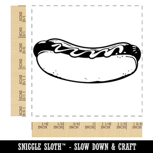 Plump Hotdog Frank on a Bun with Mustard or Ketchup Square Rubber Stamp for Stamping Crafting