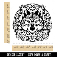 Regal Floral Wreath Wolf Wolves Head with Flower Antlers Square Rubber Stamp for Stamping Crafting