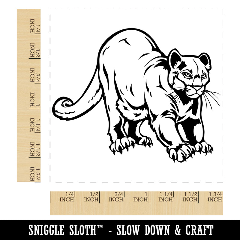 Stretching Mountain Lion Cougar Cat Square Rubber Stamp for Stamping Crafting