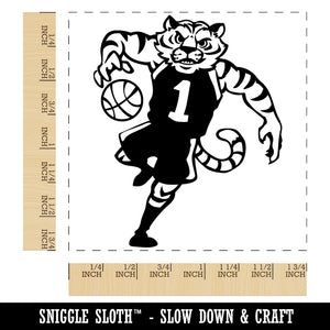 Tiger Playing Basketball Athletic Sports Square Rubber Stamp for Stamping Crafting