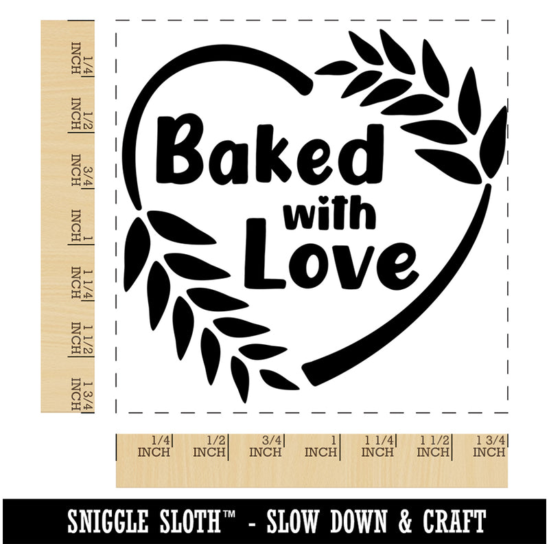 Baked with Love Heart Wheat Wreath Bread Baking Square Rubber Stamp for Stamping Crafting