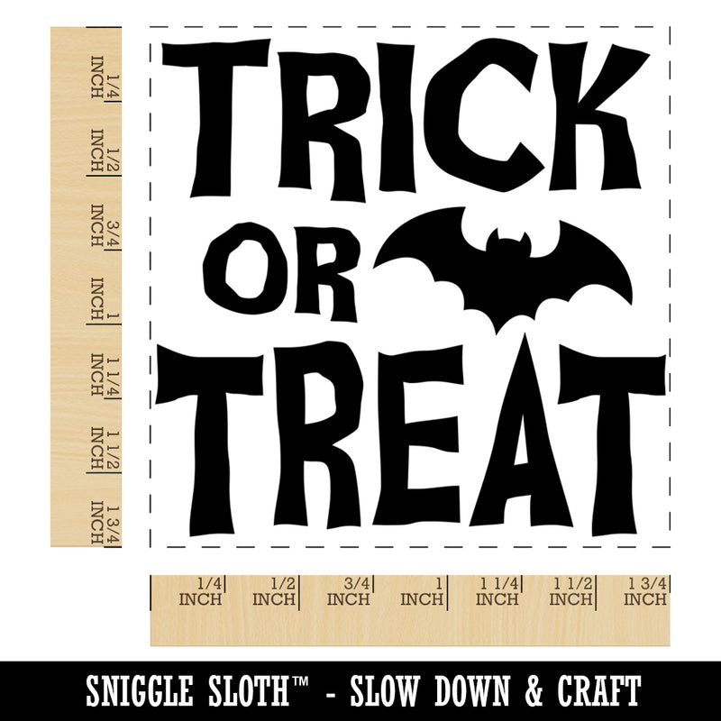 Trick or Treat with Bat Halloween Square Rubber Stamp for Stamping Crafting