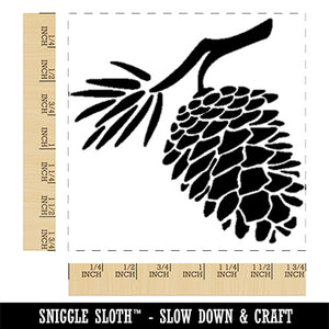 Pinecone on Branch Square Rubber Stamp for Stamping Crafting