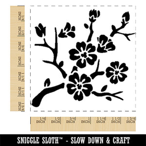 Cherry Blossom Sakura Floral Flower Bud Branch Square Rubber Stamp for Stamping Crafting