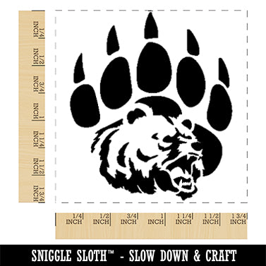 Grizzly Bear Head in Claw Paw Square Rubber Stamp for Stamping Crafting