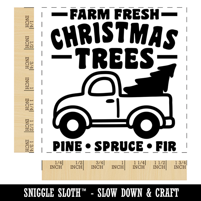 Farm Fresh Christmas Trees Truck Square Rubber Stamp for Stamping Crafting