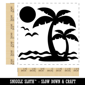 Palm Tree Tropical Island Sun Waves Square Rubber Stamp for Stamping Crafting