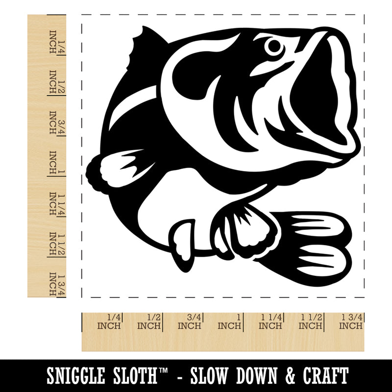 Jumping Largemouth Bass Fish Square Rubber Stamp for Stamping Crafting