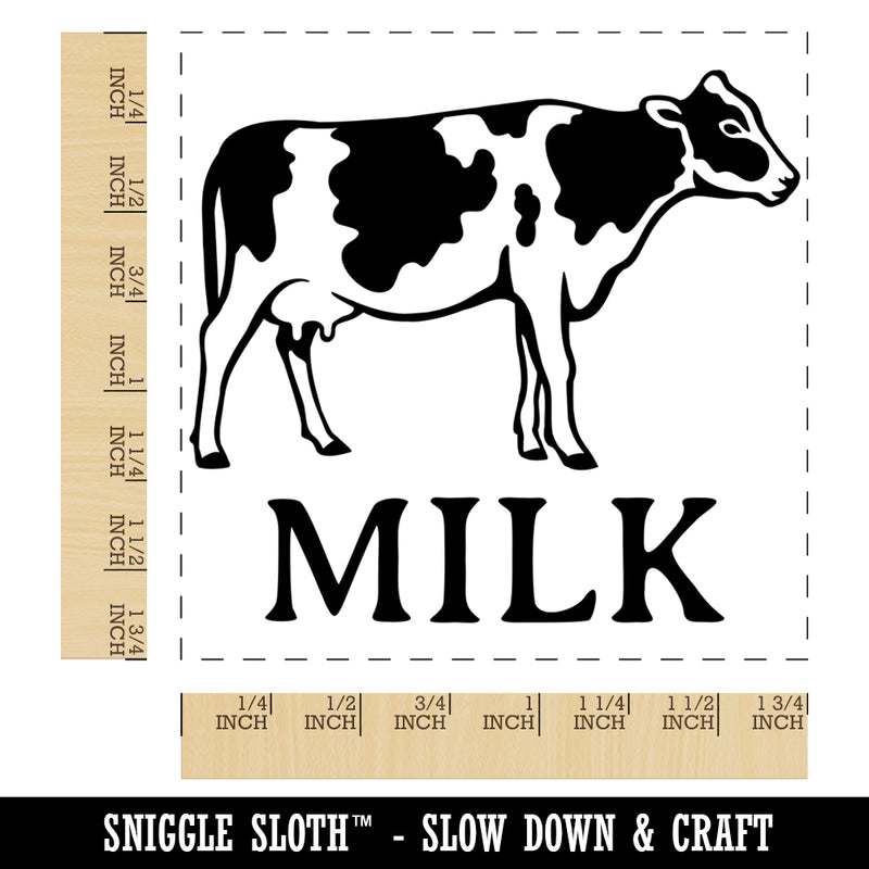Milk Text with Spotted Cow Farm Dairy Square Rubber Stamp for Stamping Crafting