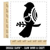 Bird Sitting on a Branch Heart and Scallop Details Square Rubber Stamp for Stamping Crafting