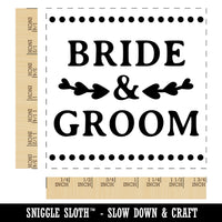 Bride & Groom Heart Leaf Details Square Rubber Stamp for Stamping Crafting