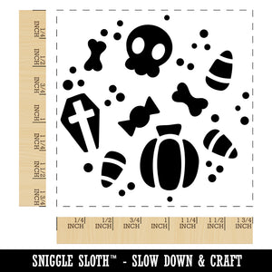 Halloween Elements Skull Pumpkin Candy Corn Grave Square Rubber Stamp for Stamping Crafting