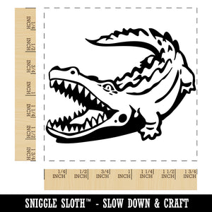 Alligator Crocodile Basking With Jaws Open Square Rubber Stamp for Stamping Crafting