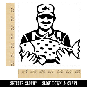 Fisherman Holding Fish Catch Square Rubber Stamp for Stamping Crafting