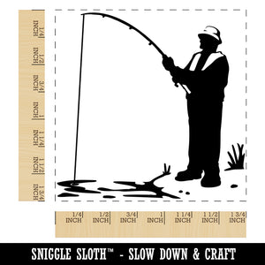 Fisherman with Rod Over Water Square Rubber Stamp for Stamping Crafting