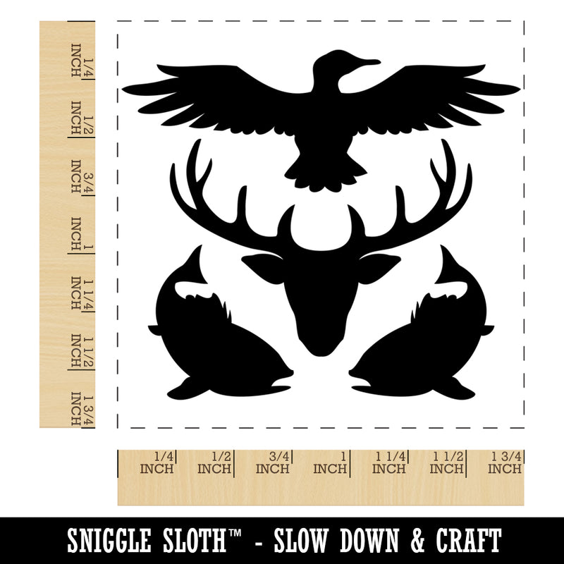 Hunter Deer Fish Duck Hunting Fishing Square Rubber Stamp for Stamping Crafting