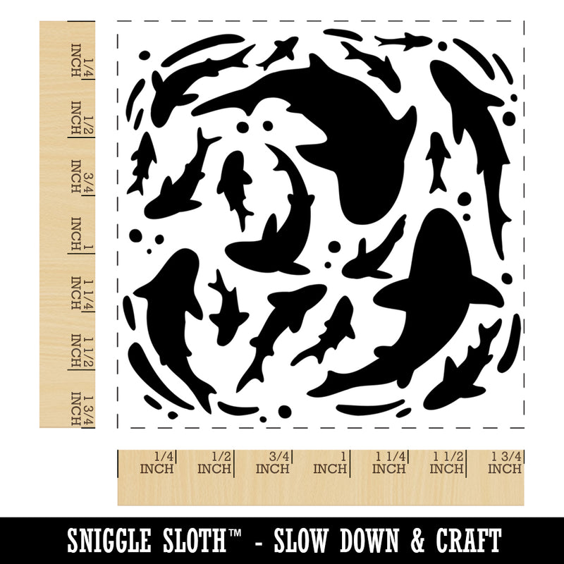 Whirlpool of Ocean Sharks and Fish Square Rubber Stamp for Stamping Crafting