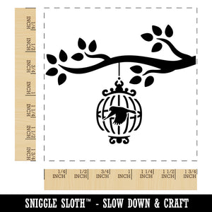 Bird Cage on Tree Branch Square Rubber Stamp for Stamping Crafting