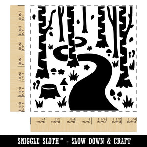 Forest Trail Birch Trees and Mushrooms Square Rubber Stamp for Stamping Crafting